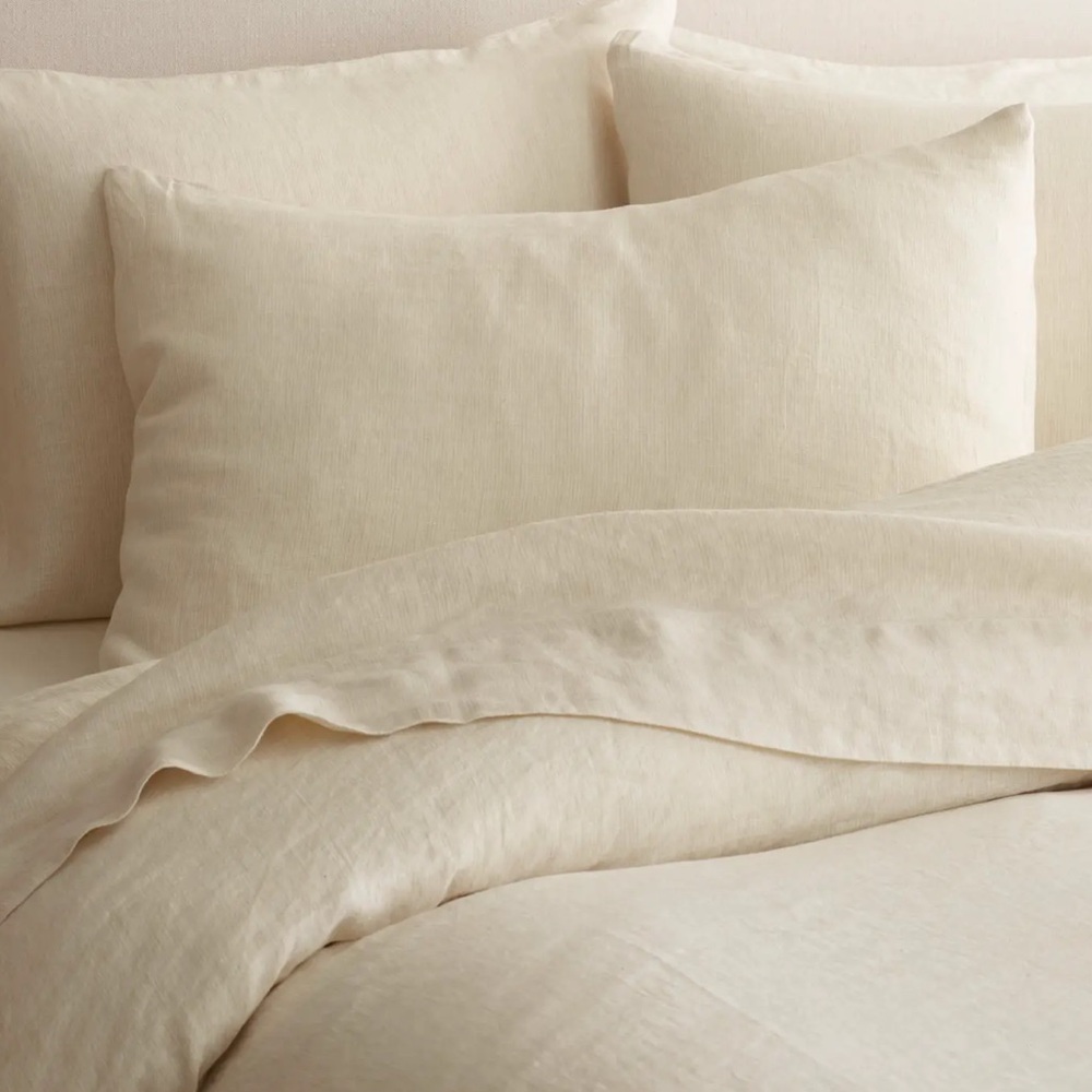 NWT Quince European Linen King Sham Set Color: Natural/White Mini Pinstripe